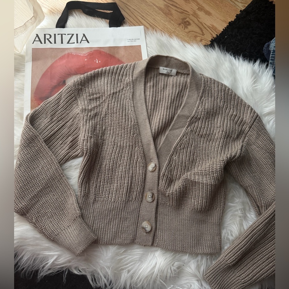 Aritzia Babaton Taupe Cardigan Sweater